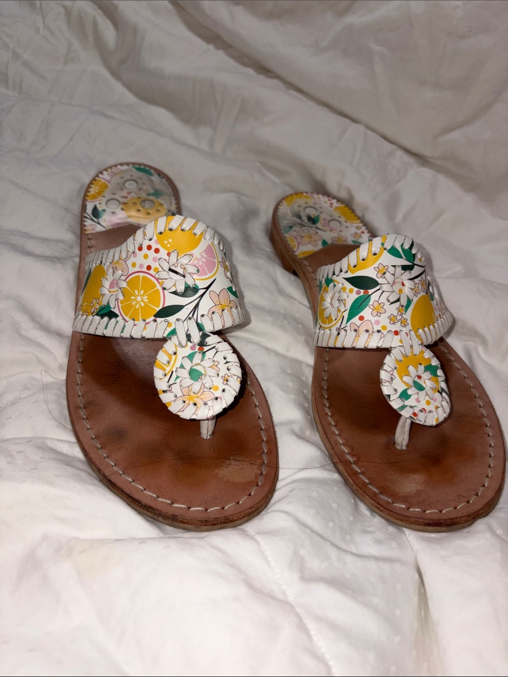 HTF Jack Rogers Lemon print whipstitch Flat Sandals - Picture 5 of 13
